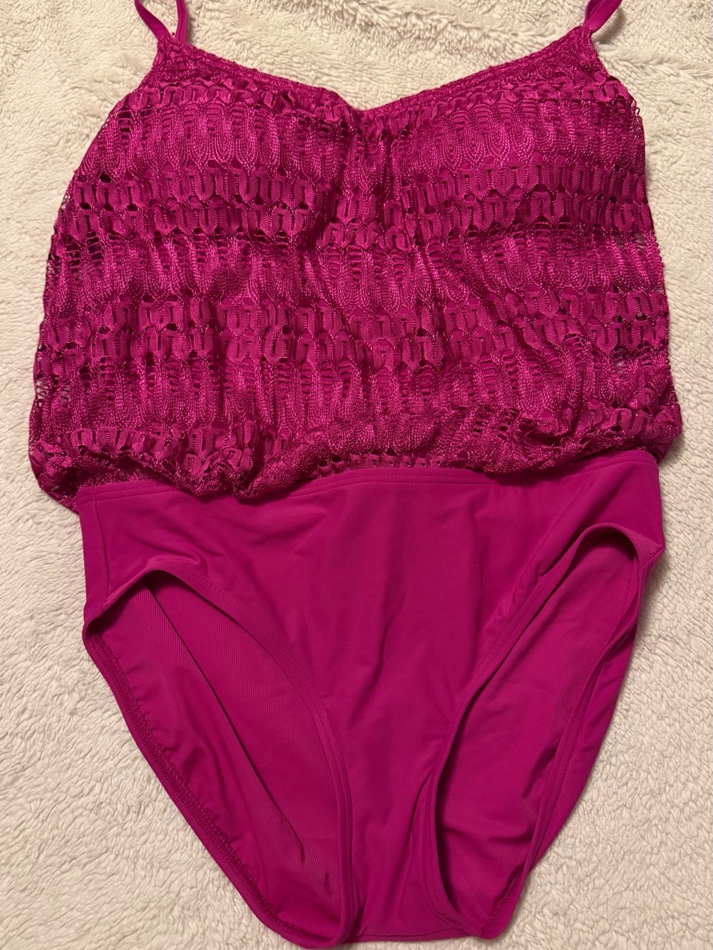 Magenta Crochet Overlay One-Piece Swimsuit
